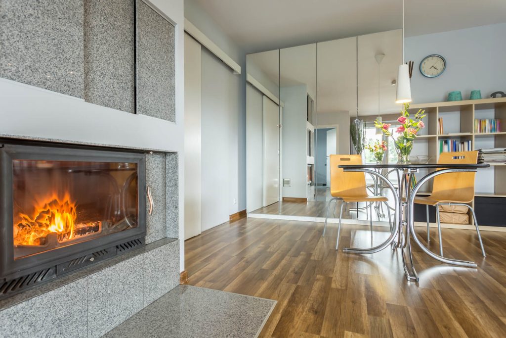 Modern gas fire in home