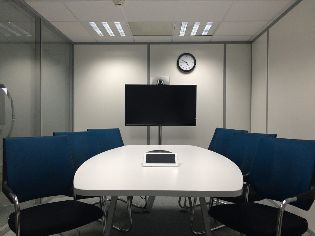 Meeting room set up for a web meeting