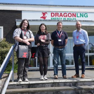 Studens stood outside dragon LNG Terminal