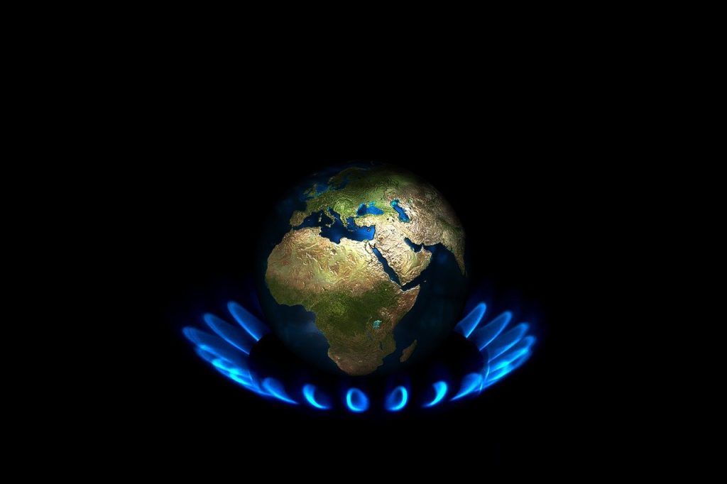 ring of gas flames around a globe