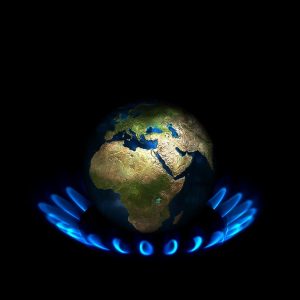 ring of gas flames around a globe